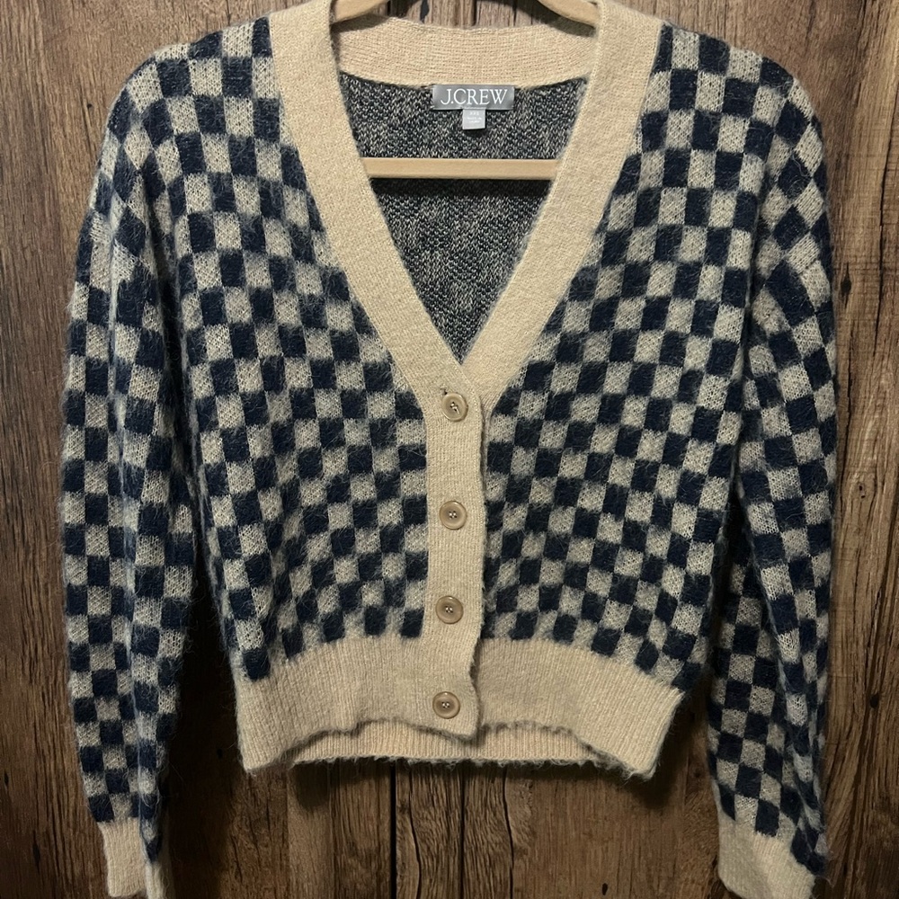 J. Crew Women's Checkered Sweater - Black and Cream